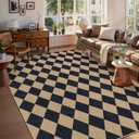 Lahome Checkered Easy Jute Area Rug 8x10, Large Living Room Patio Rug Checkerboard Indoor Outdoor Carpet, Farmhouse Geometric Non Slip Black Carpet for Backyard Dining Room