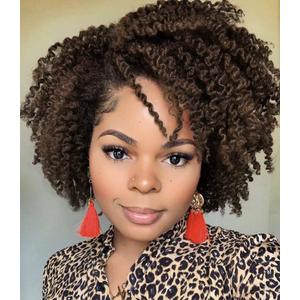 Short Kinky Curly Wigs Ombre Brown Side Part Wig Afro Curly Wig Twist Out Wigs Low Temperature Synthetic Fiber Full Hair for Black Women (1B 30)