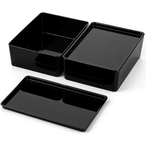2 Pack Multipurpose Stackable Storage Bins With Lids, 7x10 Inch Plastic Containers For Home And Office Organization, Black