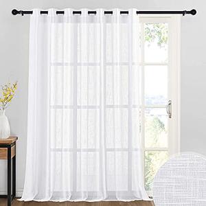 RYB HOME White Sheer Curtains Linen Textured Semi Sheer Drapes Light Airy Grommet Large Window Decor for Living Room Bedroom Dining Patio Door, White, W 100 x L 108 inch, 1 Panel