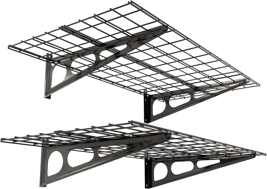 FLEXIMOUNTS 2-Pack 2x4ft 24-inch-by-48-inch Wall Shelf Garage Storage Rack Wall Mounted Floating Shelves, Black (2x4 ft)
