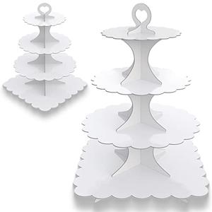 Humlindo 4-Tier Round & Square Cupcake Stand, 2-Pack White - Sturdy Disposable Cardboard for Parties, Weddings, Baking Display
