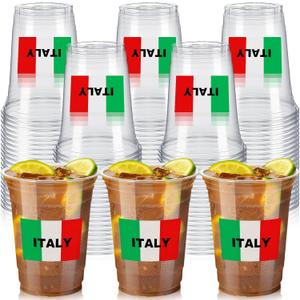 Honeydak 50 Pcs 12 oz Italian Disposable Cups Bulk Italy Flag Clear Plastic Cups Italian Party Decoration Red White Green Party Favors for Italy Family Christmas Decorations Supplies