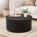 Round Coffee Table, Fluted Wooden Center Table, Circular Mid-Century Modern Coffee Tables for Small Space, Living Room, Bedroom (31.5 Inch, Black), 31.5" x 31.5" x 15.35"