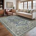 Rugland 6x9 Rug - Stain Resistant Washable Rug, Anti Slip Backing Rugs for Living Room, Vintage Tribal Area Rugs (TPR07-Blue/Green, 6'x9')