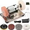 Sbestily Mini Bench Grinder Buffer Polisher, For Jewelry Wood Metal, Electric Small Benchtop Knife Sharpener Tool DIY Kit with Grinding Buffing Wheel, Sandpaper