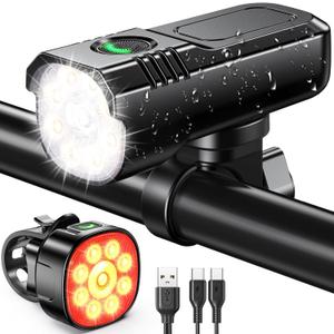 Zewdov High Lumen Super Bright Bike Lights for Night Riding, Adjustable Modes Bicycle Lights Front and Rear, Rechargeable & IP65 Waterproof Bike Headlight and Taillight Set for Cycling Electronics