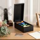 Henoyso 5 x 8 Inch Index Card Holder Set, Bamboo Organizer Box with 50 Dividers & 2 Sheets Alphabet Number Stickers File Note Holders, Holds 1200 Cards for Office Business Home Kitchen, Black