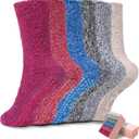 HUGSWEET 6 Pairs Thick Fuzzy Socks with Grip Cozy Non Slip Hospital Socks Home Fluffy Warm Slipper Socks Gifts for Women (Multicolor-d1)