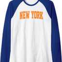 Vintage New York Men NY Blue Orange Women Retro New York Tee Raglan Baseball Tee. L Size, Royal Blue/White