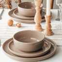 Famiware Milkyway Dinnerware Sets, 24 Piece Dish Set, Plates and Bowls Sets for 8, Cinnamon Brown