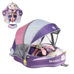 Mambobaby Float Non-Inflatable Baby Float with Canopy, Five-Point Safety System, 3D Canopy(Detachable) UPF 50+, Baby Pool Floats for 3-24 Months, Dual-Mode Toddler Swim Floaties