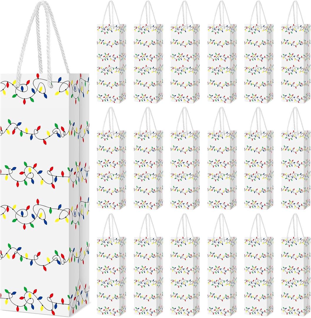 Ctosree 30 Pcs Christmas Light Bulbs Wine Gift Bag Wine Bottle Bag with Handle 13.8x4.3x3.5 Inch for Thank You Favor Xmas Gift Wrapping Holiday Housewarming Wedding Birthday Bridal Supplies(White)