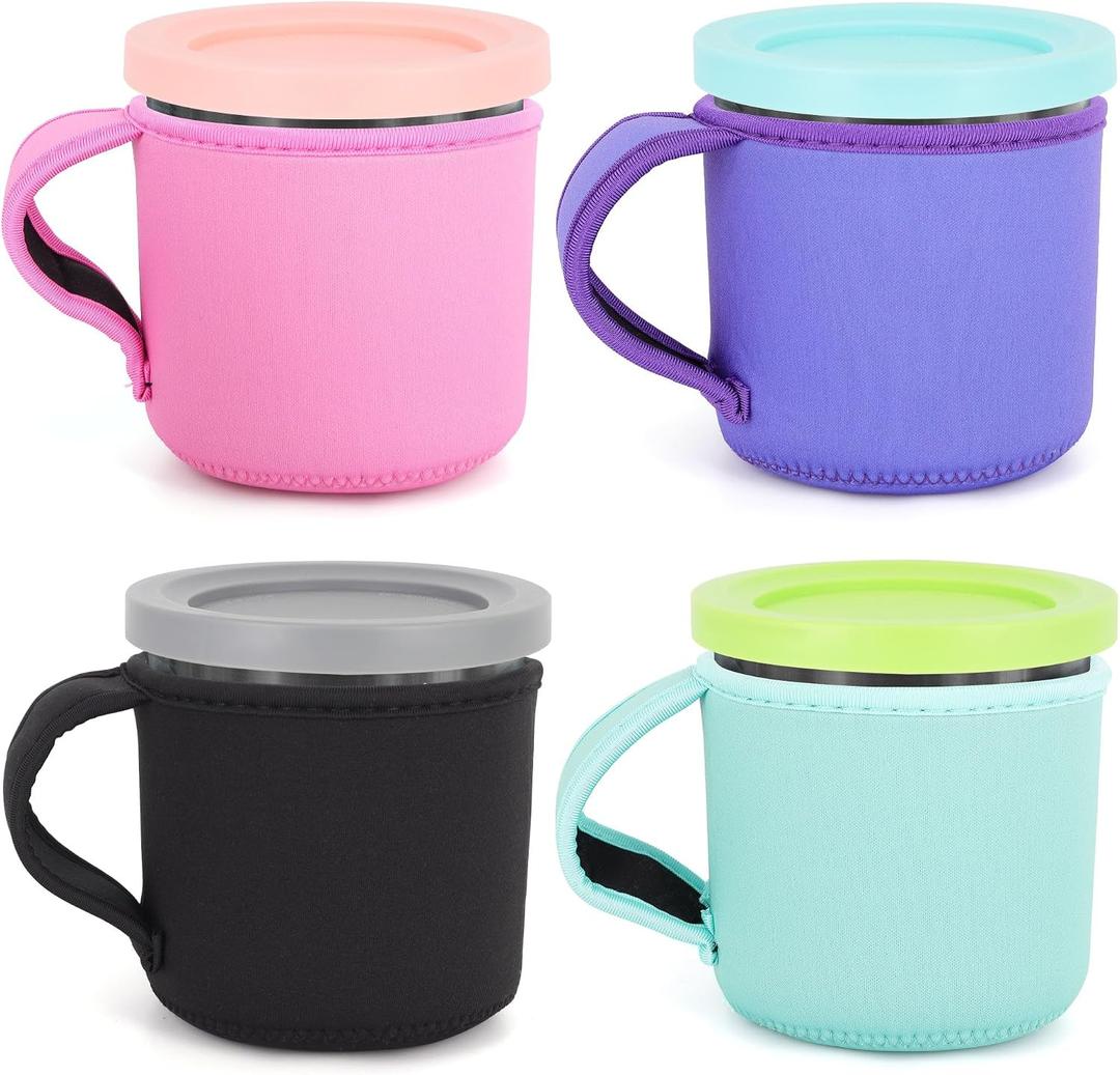 4Pack Reusable Ice Cream Sleeves with Handle, Neoprene Insulated Sleeves for Ninja Creami Pints, Talenti Ice Cream Pints, Frozen Desserts (Solid Color)