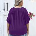 Micoson Womens Plus Size Tops 3/4 Ruffle Sleeve Shirts Crewneck Pleated Blouses Dressy Casual Fashion Tunic Top, 2XL