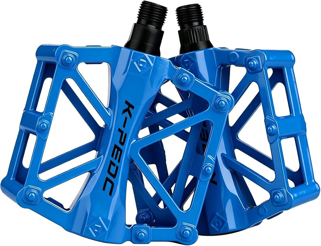 Aluminium CNC Bike Pedals 9/16", Lightweight Mountain Road Bike Pedal with 16 Anti-Skid Pins Bicycle Pedals for MTB BMX
