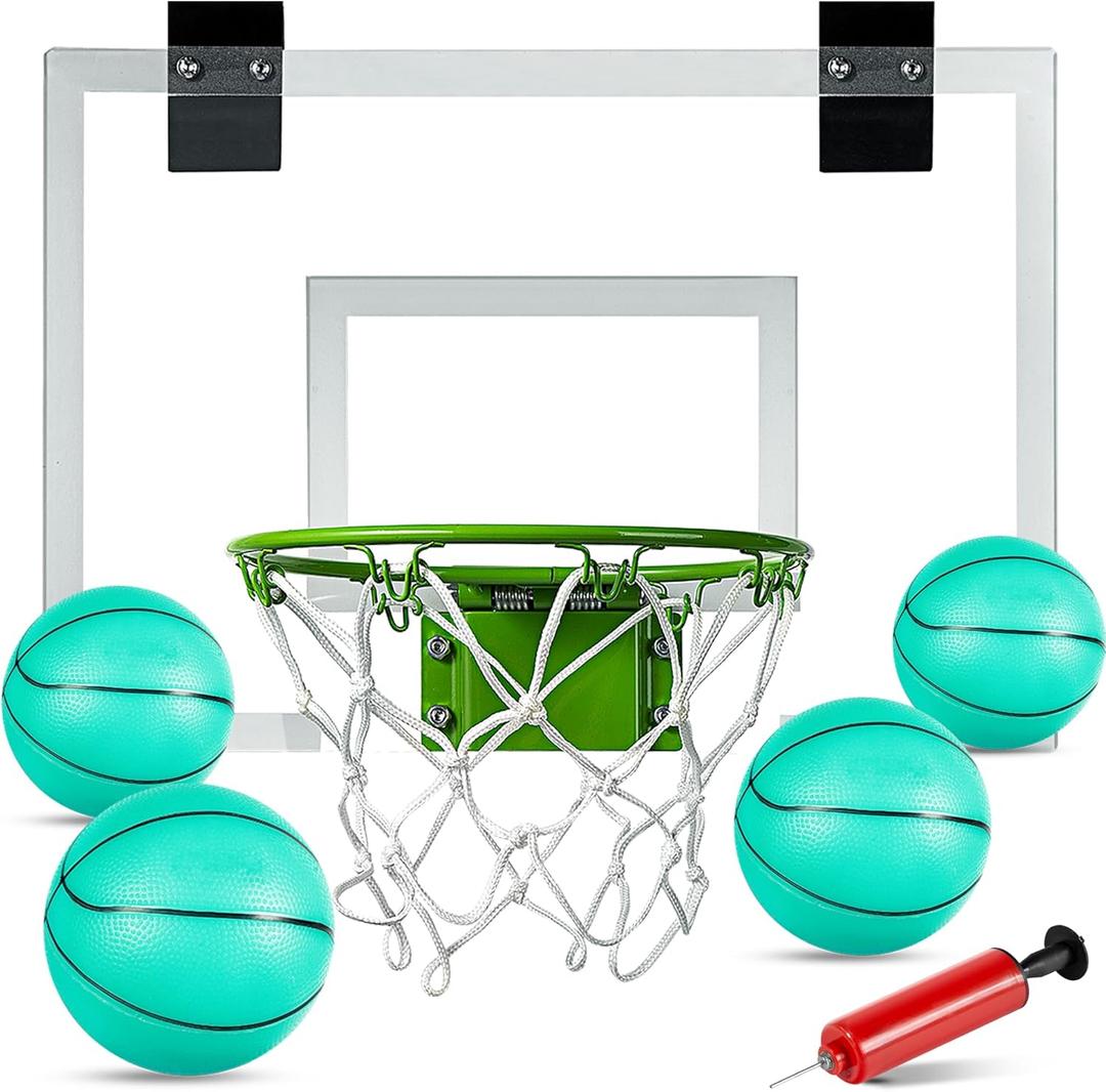 ropoda Mini Basketball Hoop  Glow in The Dark, Over The Door Basketball Hoop Indoor, Indoor Basketball Hoop Backboards for Teens and Adults, Mini Hoop for Kids with 4 Balls and Pump