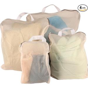 4 Pack Mesh Laundry Bag Mesh Laundry Bags Laundry with Handle for Washing Socks, Baby Items, Lingerie, Travel Garments (BEIGE, 4)