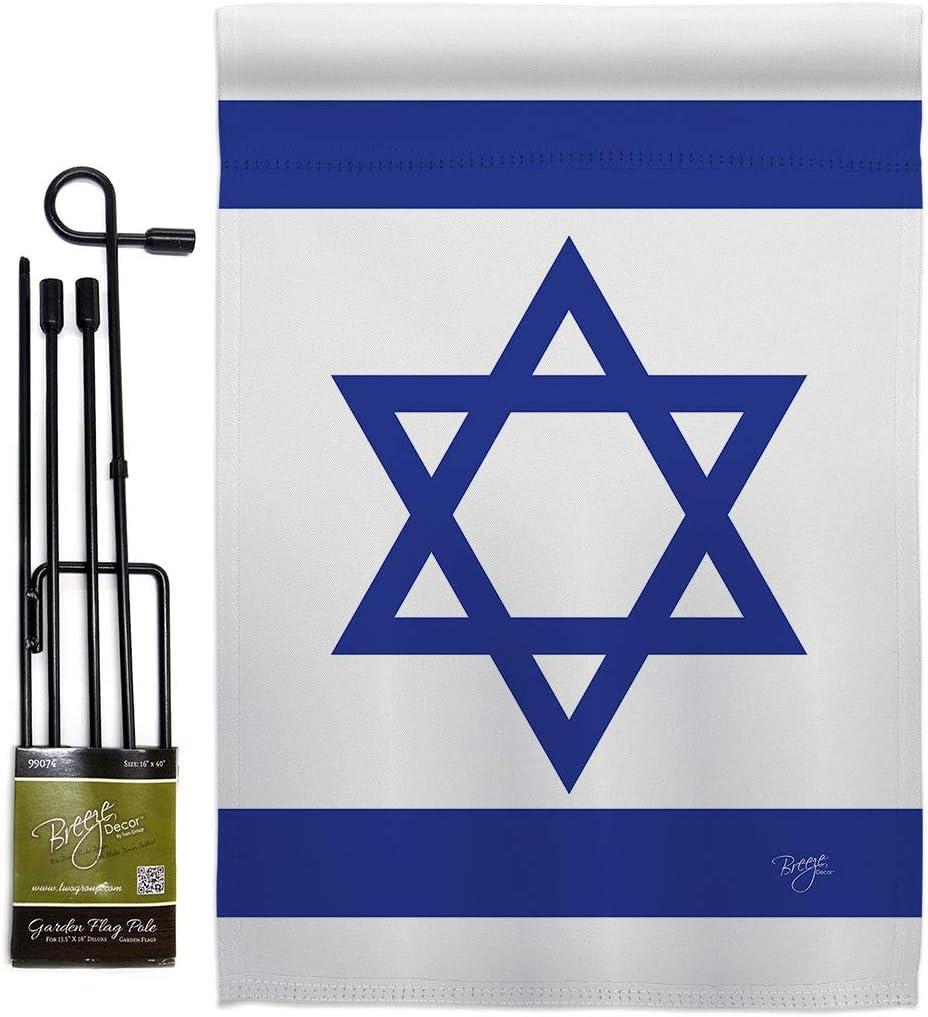 Breeze Decor Bandera de Israel Israeli Flag Pole Set Home Banner Yard Sign Room Post Gravesite Stand Cemetery Flagpole Outdoor Tapestry Grandma Gifts Grave, Jewish Decorations Made in USA