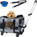 Xevera Cat Dog Carrier with Wheels Rolling Pet Carrier with Telescopic Handle, Shoulder Strap and Pet Bowl, Grey