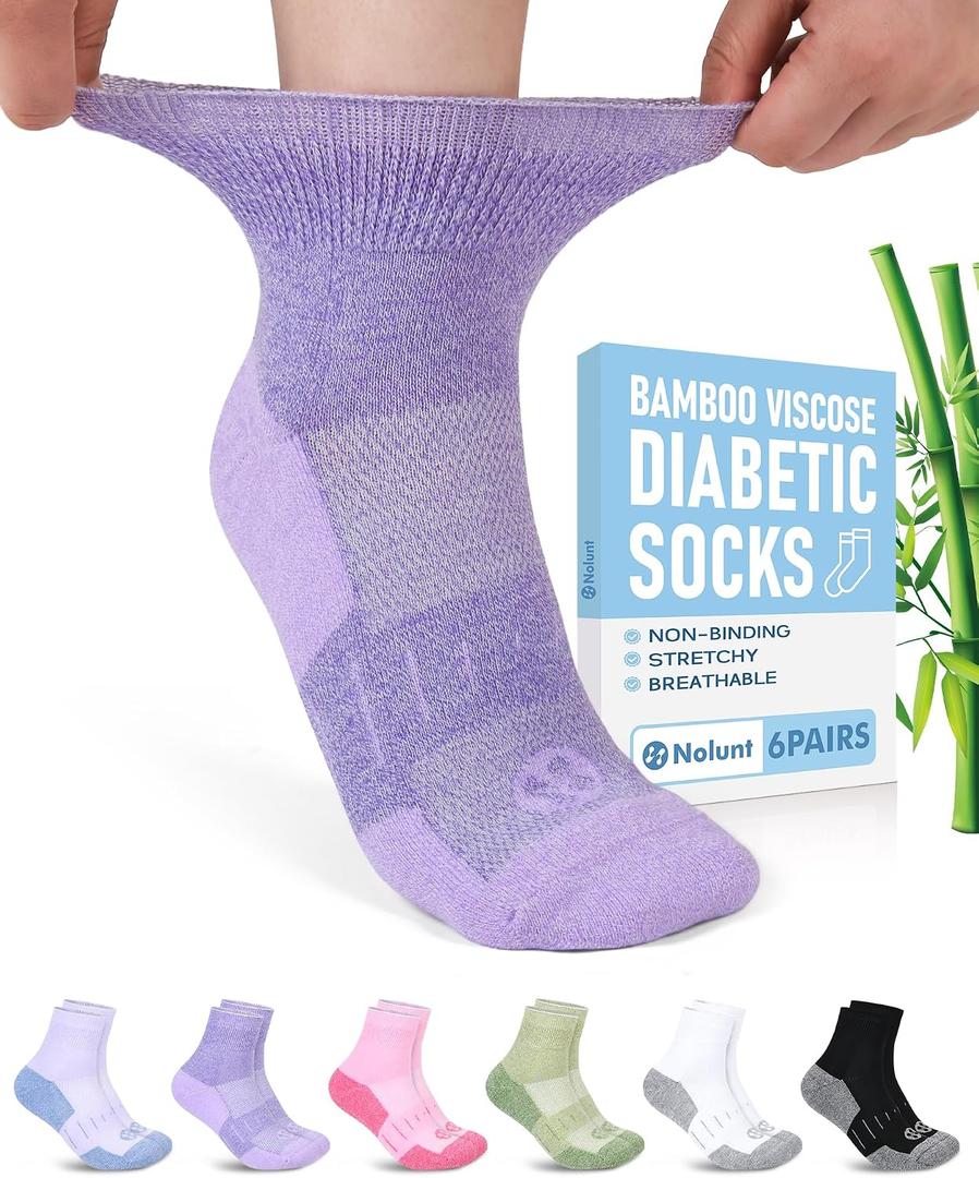 Womens Diabetic Socks,6 Pairs Wide Bamboo Viscose Non Binding Soft Socks for Men Women Size medium
