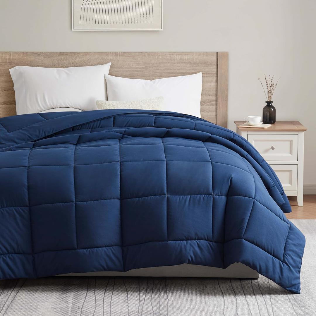 Hearth & Harbor Down Alternative Comforter - All Season Soft Quilted King Bed Comforter Duvet Insert with Corner Tabs - King Size Navy