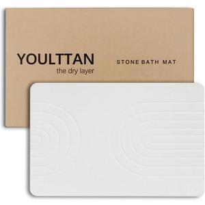 Stone Bath Mat 24"x16" - Diatomaceous Earth Shower Mat, Quick Dry, Anti-Slip, Modern Design with Bonus Non-Slip Pad - Perfect for Home Safety and Style, White,Semicircle