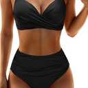 Aqua Eve Women Underwire Bikini Set - High Waisted Two Piece Swimsuit Tummy Control Bathing Suit 2025 Push Up Swimwear (XX-Large, Black)