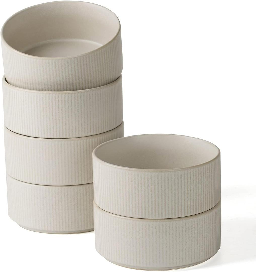 famiware Star Cereal Bowl Set, Soup Bowls Set of 6, Double Reactive Glaze, Stackable, 23oz Deep Bowls Suitable for Cereal, Popcorn, Oatmeal, Dessert - Dishwasher and Microwave Safe, Matte White