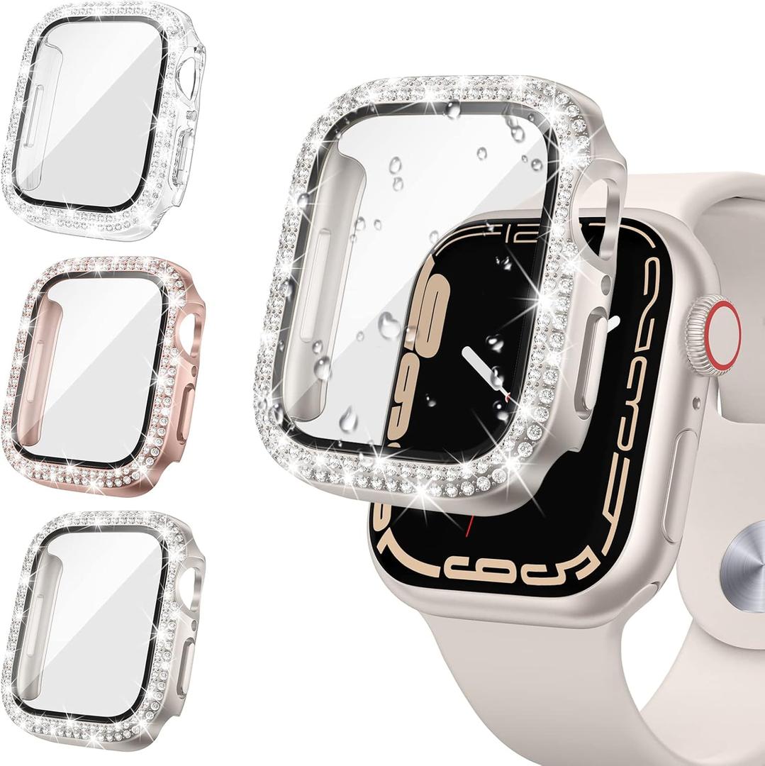 Tensea [3Pack for Apple Watch Screen Protector Case SE 2nd Generation 6 5 4 40mm Accessories, iWatch Diamond Bumper Case Built-in Tempered Glass Film, Protective Bling Face Cover for Women, 40 mm (Clear/Rose Gold/Starlight)