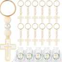 24 Sets First Communion Favors, Rosary Keychain with Cross and White Satin Gift Candy Bag, Baptism Party Favors Gifts for Guests, Christening Souvenirs