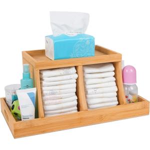 Three colors Bamboo Diaper Organizer, Wooden Diaper Caddy, Changing Table Organizer Storage Organizer, Nursery Baby Organization (Yellow)