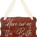 Wooden Here Comes The Bride Sign - Wedding Sign with Lace Ribbon, Rustic Wedding Stuff, Wall Hanging Wedding Decor, Ring Bearer Sign, Engagement Wedding Decorations for Engagement Wedding Party