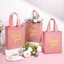 Sweetude 30 Pcs Thank You Gift Bags with Handles, Reusable Non Woven Foldable Goodie Bags Bulk for Graduation Teacher Appreciation Wedding Bridesmaid Favors(10 x 8 x 4 Inch,Leather Pink)