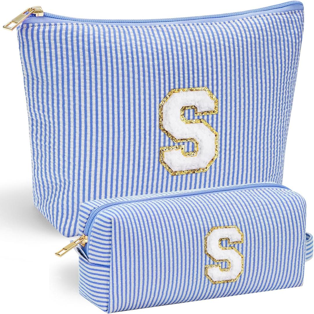 YOOLIFE Birthday Gifts for 3 4 5 6 7 8 9 10 11 12 13 Year Old Girls | Monogram Makeup Bag | Makeup Pouch | Stocking Stuffers for Girls | Birthday Gifts for Girls | Teen Girl Daughter Sister Gifts S (Blue)