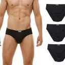 Men's Bamboo Underwear Soft Lightweight Mid/ Low Rise Briefs 3 Pack (Black, S)