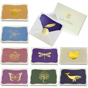 SETTINI Blank Note Cards,18 Pack All Occasion Assorted Greeting Cards, 9 Gold Foil Designs with Stickers and Envelopes 6" x 4" For Thank You, Birthday and All Occasion Cards
