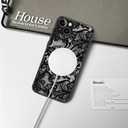 Magnetic Phone case for iPhone 14 6.1 Inch, Grade Protection & Wireless Charging - Aesthetic Lace Flower Pattern Phone Cover for Girls Women -Black Vintage Lace