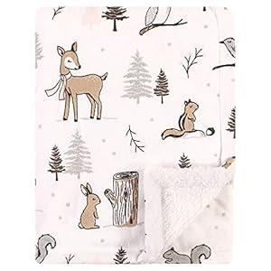 Hudson Baby Unisex Baby Plush Mink and Sherpa Blanket, Winter Forest, One Size