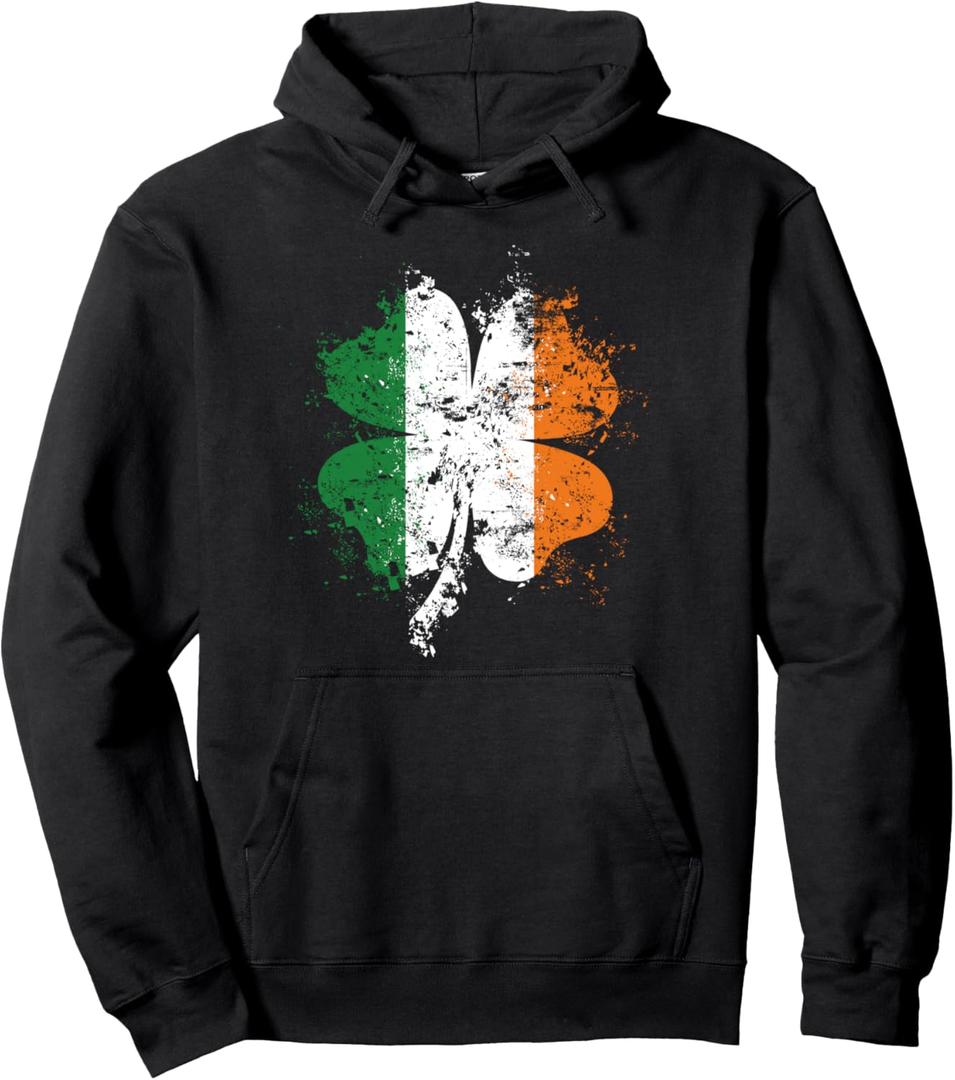 Distressed Shamrock Irish flag St.Patrick's Day Ireland Pullover Hoodie, XL