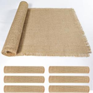 6 Pack 13 x 72 Inch Tassel Burlap Table Runners,Natural Rustic Jute Table Runner and Placemats Bulk for Western Wedding Table Decorations,Farmhouse Style Party,Holiday,Kitchen Table Decor Cover
