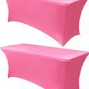 Obstal 6ft Stretch Spandex Table Cover for Standard Folding Tables - Universal Rectangular Fitted Tablecloth Protector for Wedding, Banquet and Party, 72L x 30W x 30H Inches, Dark Pink, 2pc