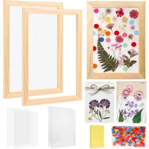 Aboofx Paper Making Kit, A4 Size Paper Making Screen Frame Kit, Wooden Mold and Deckle with Mesh, Absorbent Papers, Sponge and Confetti, DIY Handmade Papermaking Supplies Gift for Craft Lovers