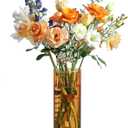 ComSaf Glass Cylinder Vases, Bud Vase for Centerpieces, 8 Inch Tall Ribbed Vase Hurricane Floating Candle Holder, Decorative Flower Vases for Wedding Reception, Home Decor, Housewarming Gift (Amber)