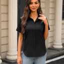 J.VER Womens Button Down Shirts Stretch Wrinkle Free Formal Short Sleeve Dress Shirt Summer Work Blouses Business Casual Tops (Black, XXXL)