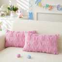Easter Throw Pillow Covers 12x20 inch Set of 2 for Easter Decorations Pink Bunny Rabbit Soft Plush Faux Fur Wool Pillow Covers for Sofa Living Room Couch Bed