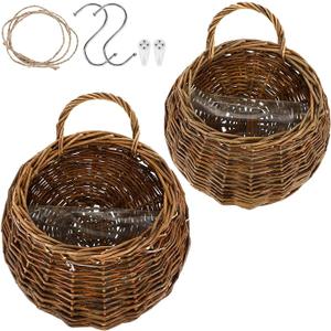 Yardwe 2Pcs Woven Hanging Basket Hanging Planter, Basket for Plant, Woven Storage Flower for Front Door, Home, Garden