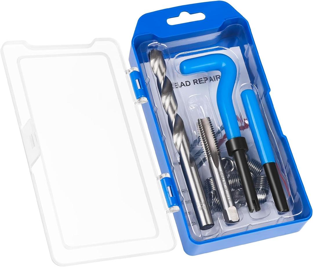 15PC SAE Thread Repair Kit 7/16-14 inch HSS Drill Helicoil Repair Kit for Internal Screw Holes Repairing (Blue)