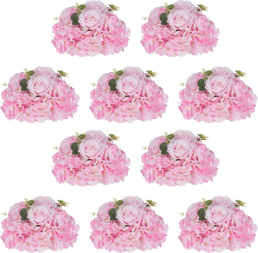 NUPTIO Flower Balls Flowers for Centerpieces: 10 Pcs 11.8 inch Diam Pink Artificial Rose Fake Flower Arrangement Bouquet for Wedding Party Tables Decorations