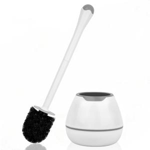 Toilet Brush and Holder, Toilet Bowl Brush with Long Handle, Plastic Holder Easy to Hide, Drip-Proof, Easy to Assemble, Deep Cleaning (1 Pack, White)